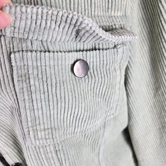 POL Size Large Light Green Corduroy Shacket Button Front Distressed Front Hem - Picture 7 of 15
